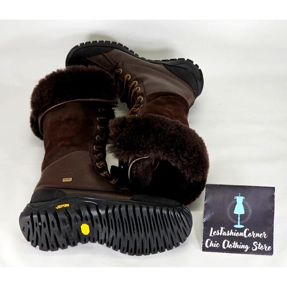 UGG Adirondack Women's Brown Leather & Fur Tall Lace-Up Boots Size 6 313 - Picture 11 of 15